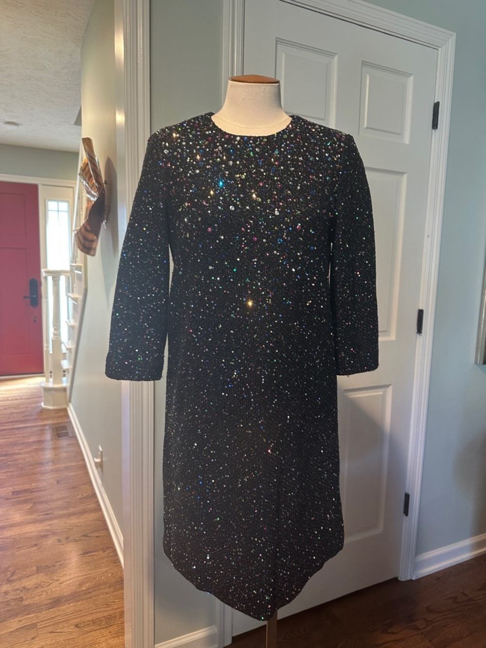 NWT ST. JOHN Caviar Multi Confetti Sz 6 Sparkle Black Sequin Shift Mini Dress